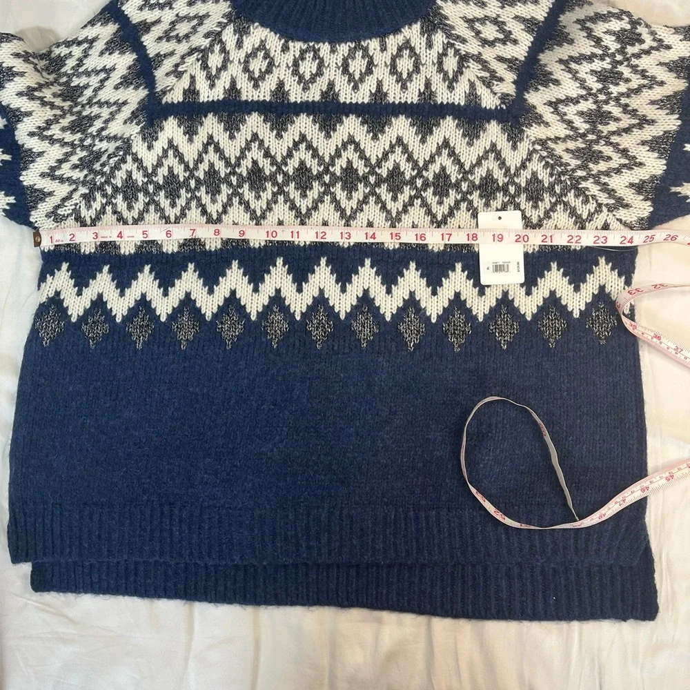 NWT Lucky Brand Fair Isle Mock Neck Sweater Blue Gray Women’s XL